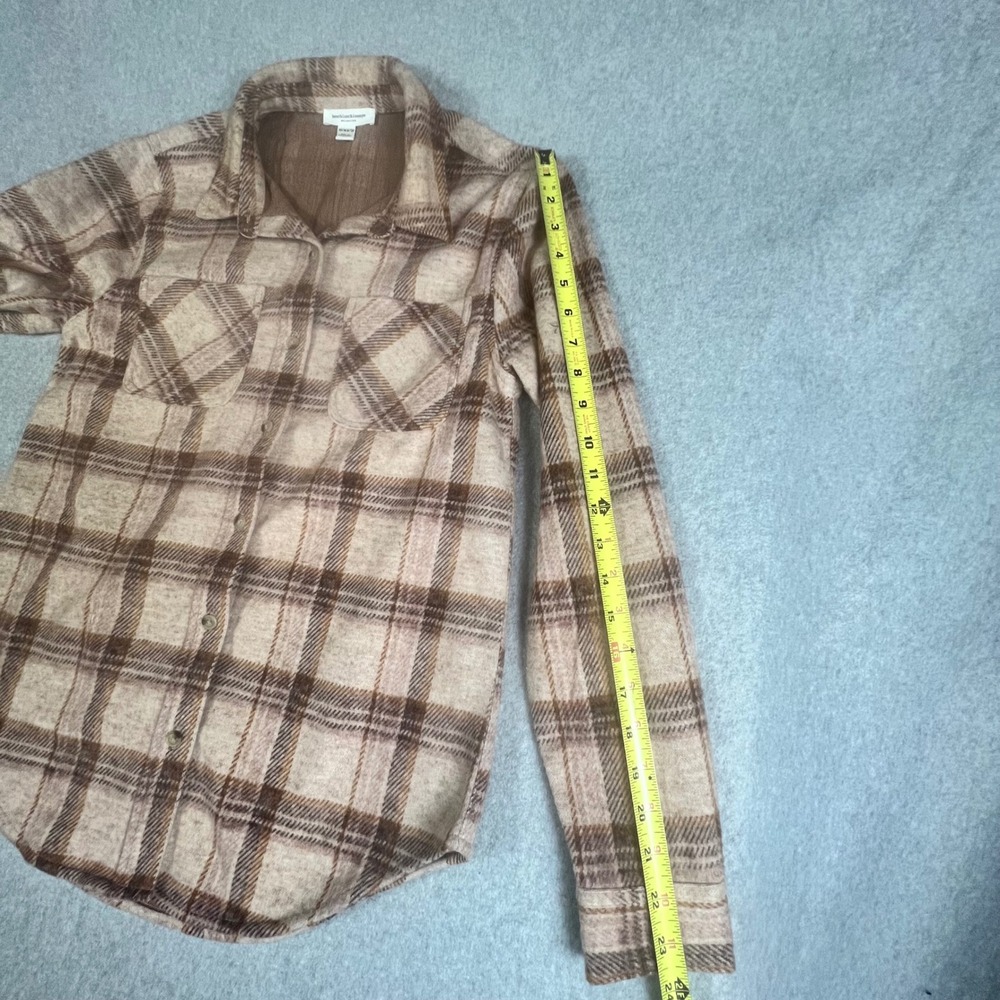 Beachlunchlounge XS Plaid Button Down Shirt Shacket SOFT Tan Brown‎ Knit Cabin - Picture 9 of 10